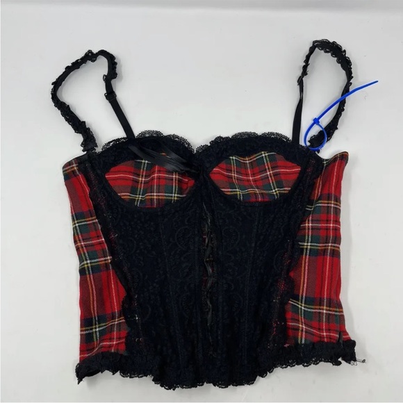 Moschino Cheap Chic Red Plaid Wool Bustier Corset VTG Tartan sz 6 90s Y2K